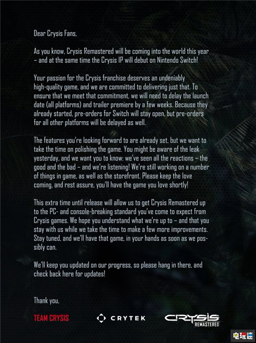 游戲泄露后《孤島危機：高清版》宣布無限延期 顯卡危機 Crytek 孤島危機：高清版 電玩迷資訊  第3張